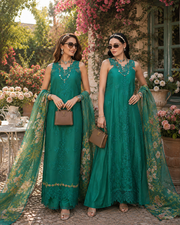Noor by Saadia Asad Eid Luxe Printkhaas Unstitched 3Pc Suit D-02 Peacock Green