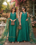 Noor by Saadia Asad Eid Luxe Printkhaas Unstitched 3Pc Suit D-02 Peacock Green