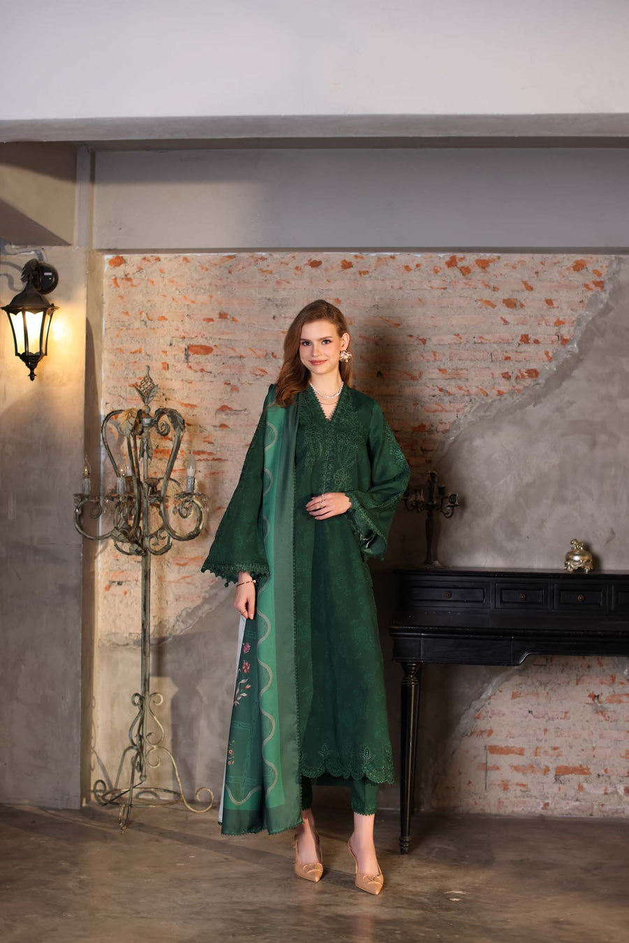 Noor by Saadia Asad Embroidered Linen Unstitched 3Pc Suit D-03A