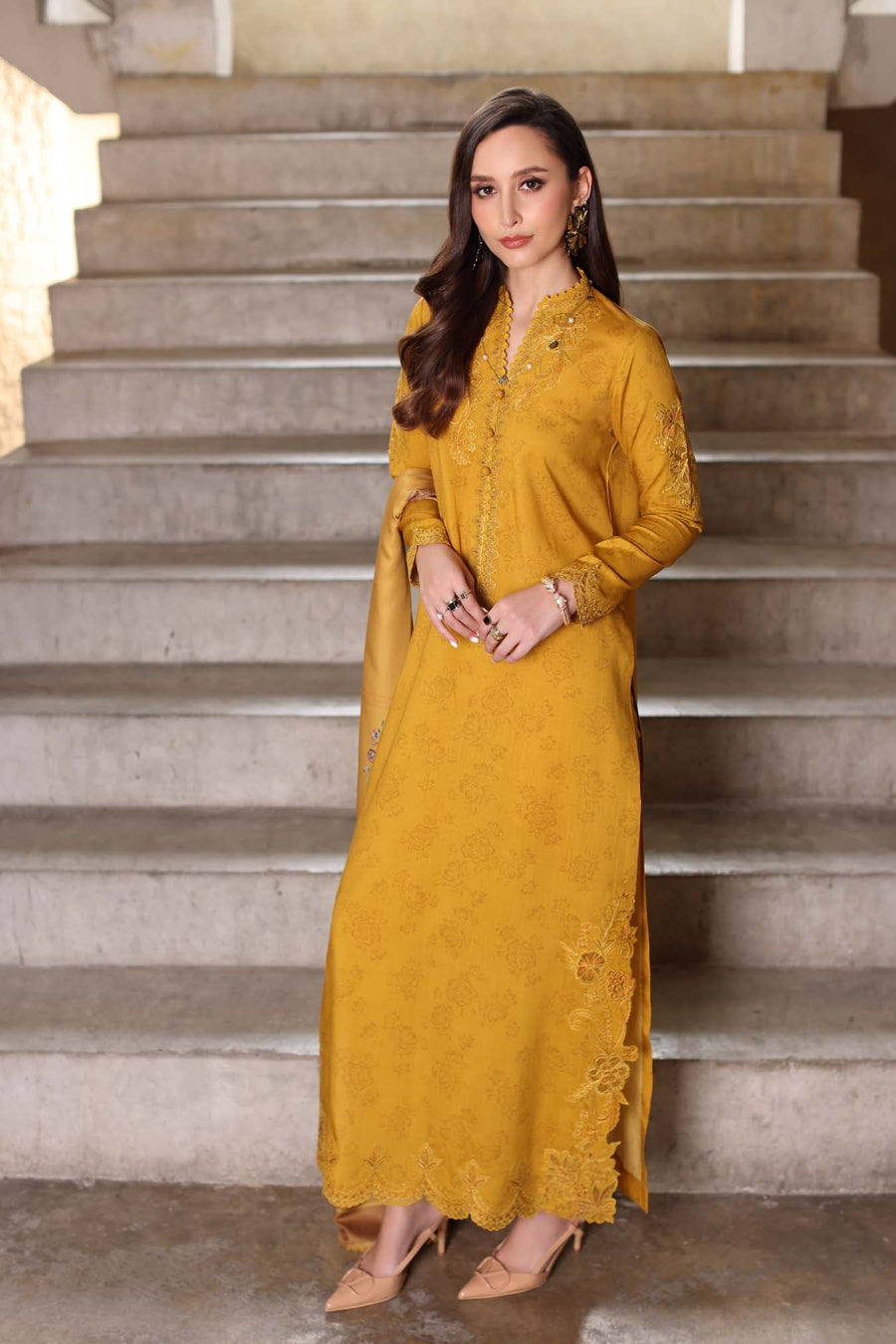 Noor by Saadia Asad Embroidered Linen Unstitched 3Pc Suit D-03B