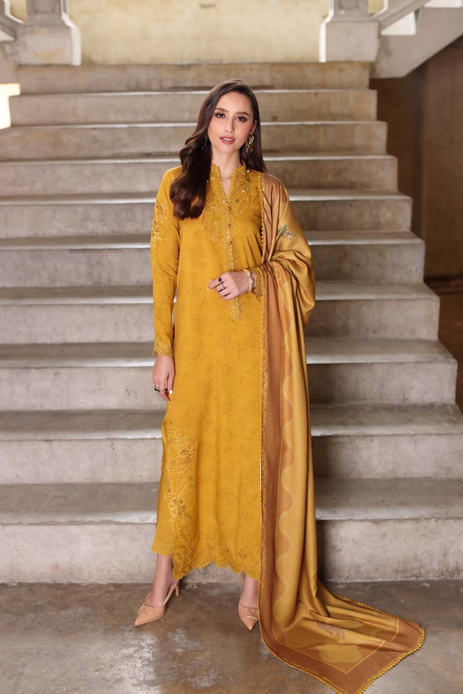 Noor by Saadia Asad Embroidered Linen Unstitched 3Pc Suit D-03B