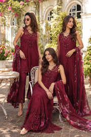 Noor by Saadia Asad Luxe Chikankari Unstitched Lawn 3Pc Suit D-03 Bordeaux