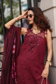 Noor by Saadia Asad Luxe Chikankari Unstitched Lawn 3Pc Suit D-03 Bordeaux