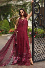 Noor by Saadia Asad Luxe Chikankari Unstitched Lawn 3Pc Suit D-03 Bordeaux