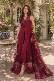 Noor by Saadia Asad Luxe Chikankari Unstitched Lawn 3Pc Suit D-03 Bordeaux