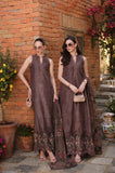 Noor by Saadia Asad Luxury Eid Schiffli Laserkari Unstitched Suit D3 -Espresso Rose
