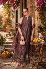 Noor by Saadia Asad Luxury Eid Schiffli Laserkari Unstitched Suit D3 -Espresso Rose