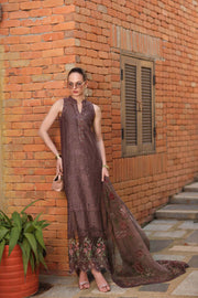 Noor by Saadia Asad Luxury Eid Schiffli Laserkari Unstitched Suit D3 -Espresso Rose