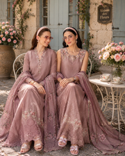 Noor by Saadia Asad Eid Luxe Printkhaas Unstitched 3Pc Suit D-03 Rose Éclat