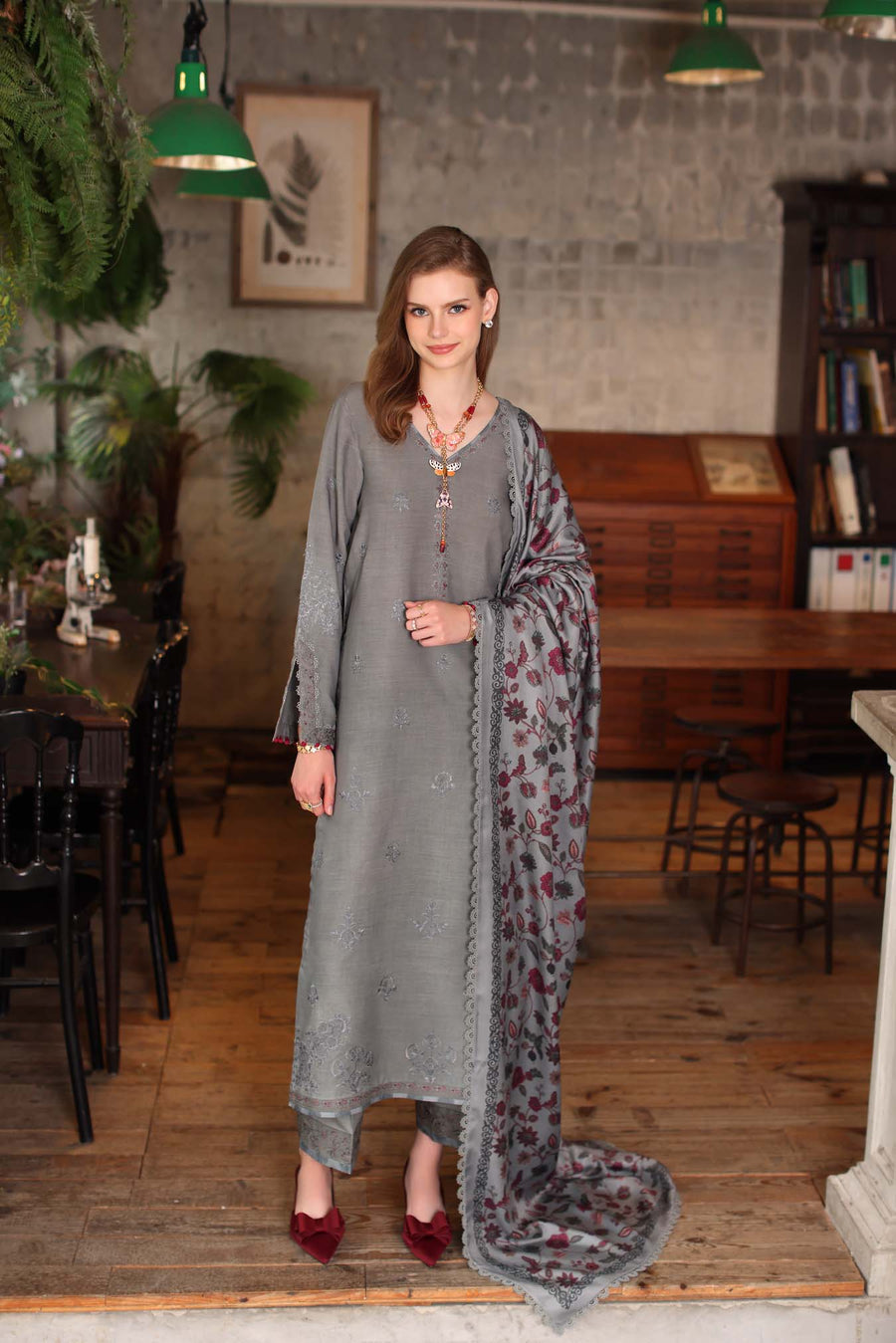 Noor by Saadia Asad Embroidered Linen Unstitched 3Pc Suit D-04B