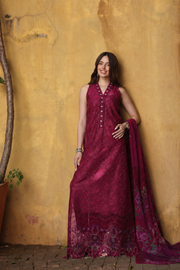 Noor by Saadia Asad Luxury Eid Schiffli Laserkari Unstitched Suit D4 -Fuchia Élégance