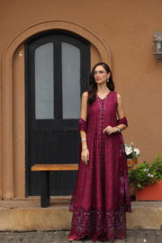 Noor by Saadia Asad Luxury Eid Schiffli Laserkari Unstitched Suit D4 -Fuchia Élégance