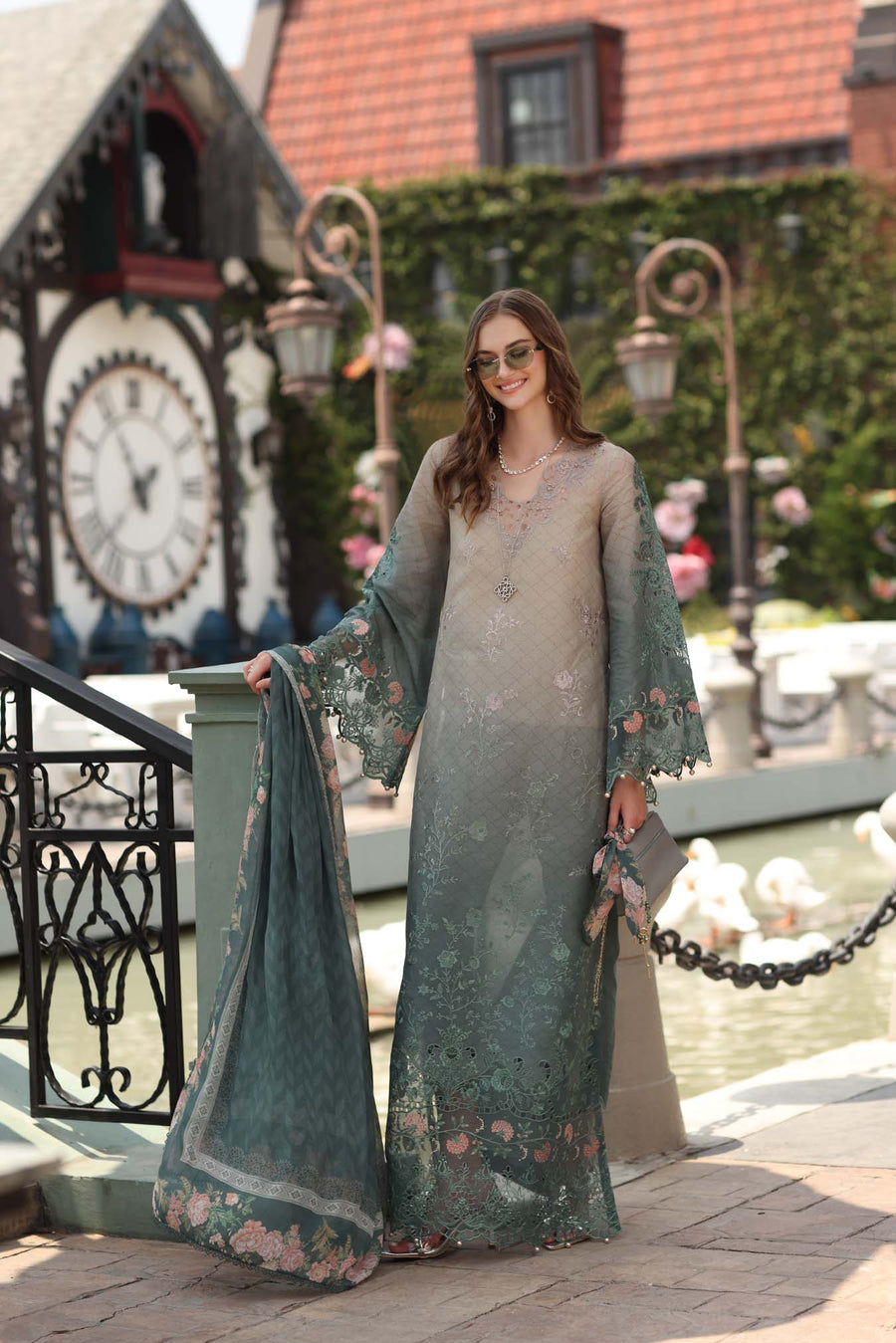 Noor by Saadia Asad Luxe Chikankari Unstitched Lawn 3Pc Suit D-04 Smoke Zinc