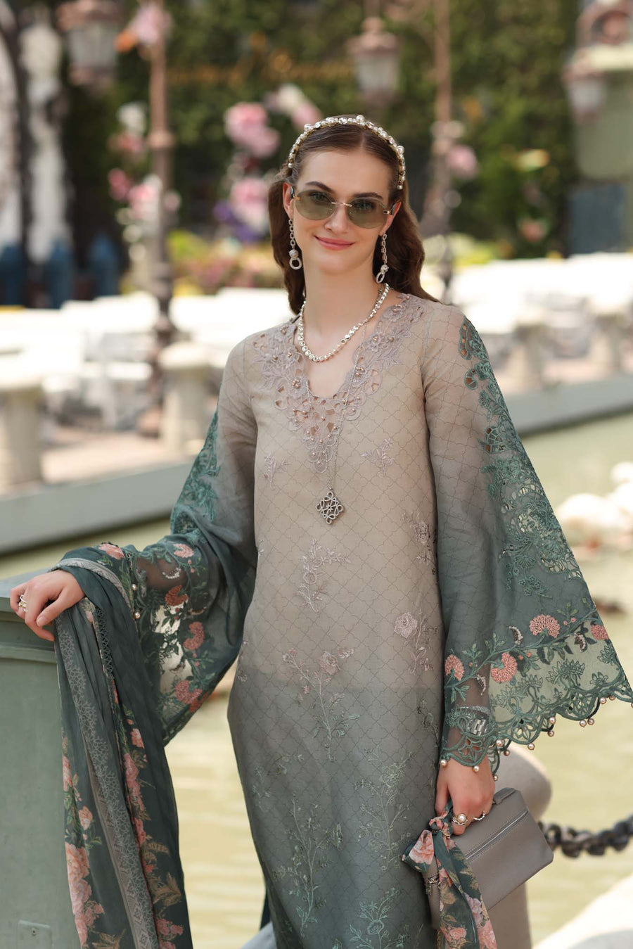 Noor by Saadia Asad Luxe Chikankari Unstitched Lawn 3Pc Suit D-04 Smoke Zinc