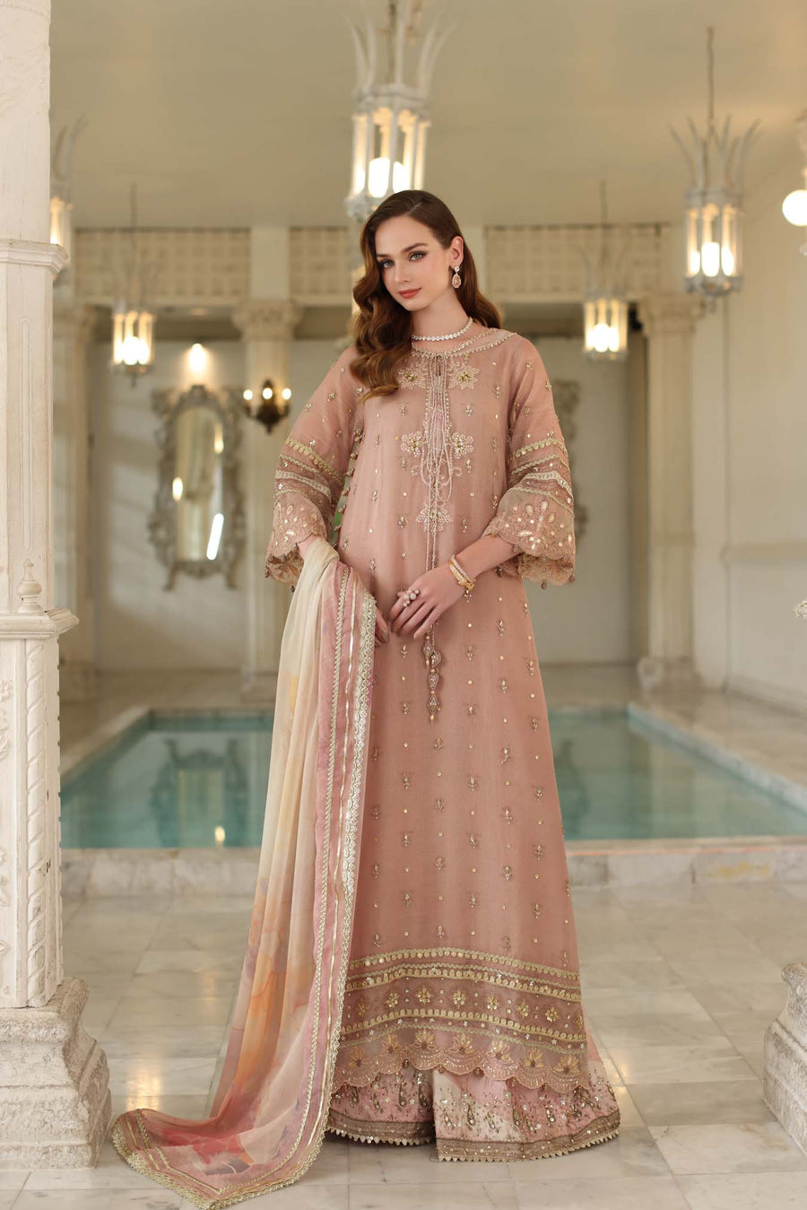 Noor by Saadia Asad Embroidered Cotton Net Unstitched 3Pc Suit D-04 Tea Pink