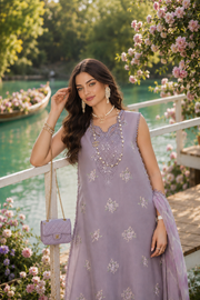 Noor by Saadia Asad Eid Luxe Printkhaas Unstitched 3Pc Suit D-04 Lavender Lights