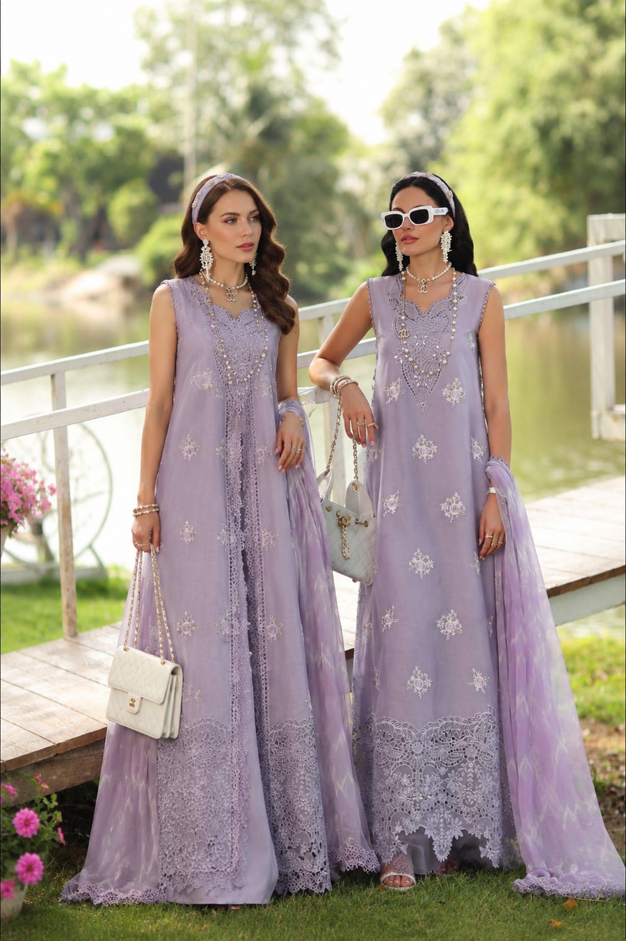 Noor by Saadia Asad Eid Luxe Printkhaas Unstitched 3Pc Suit D-04 Lavender Lights