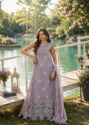 Noor by Saadia Asad Eid Luxe Printkhaas Unstitched 3Pc Suit D-04 Lavender Lights