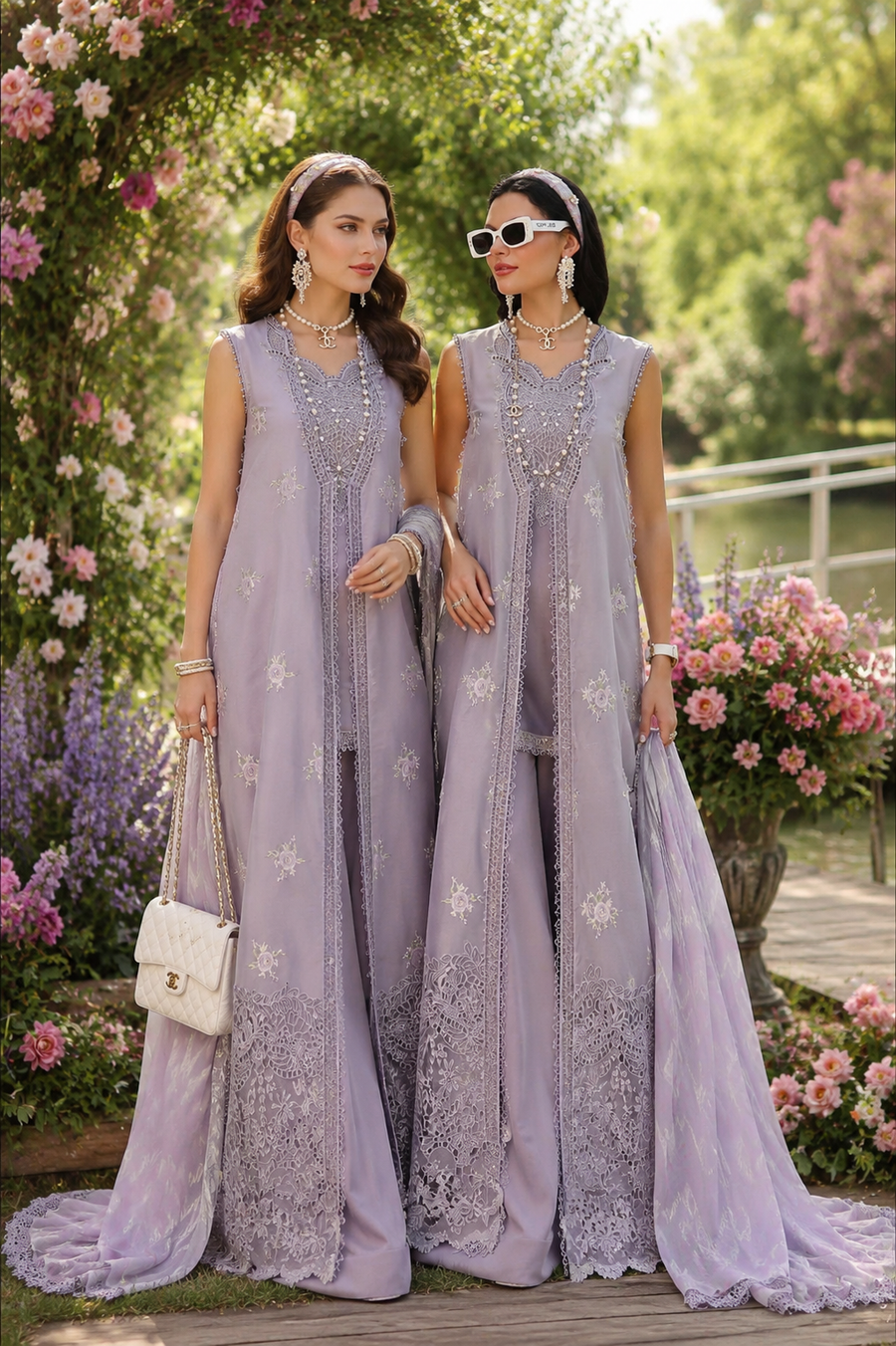 Noor by Saadia Asad Eid Luxe Printkhaas Unstitched 3Pc Suit D-04 Lavender Lights