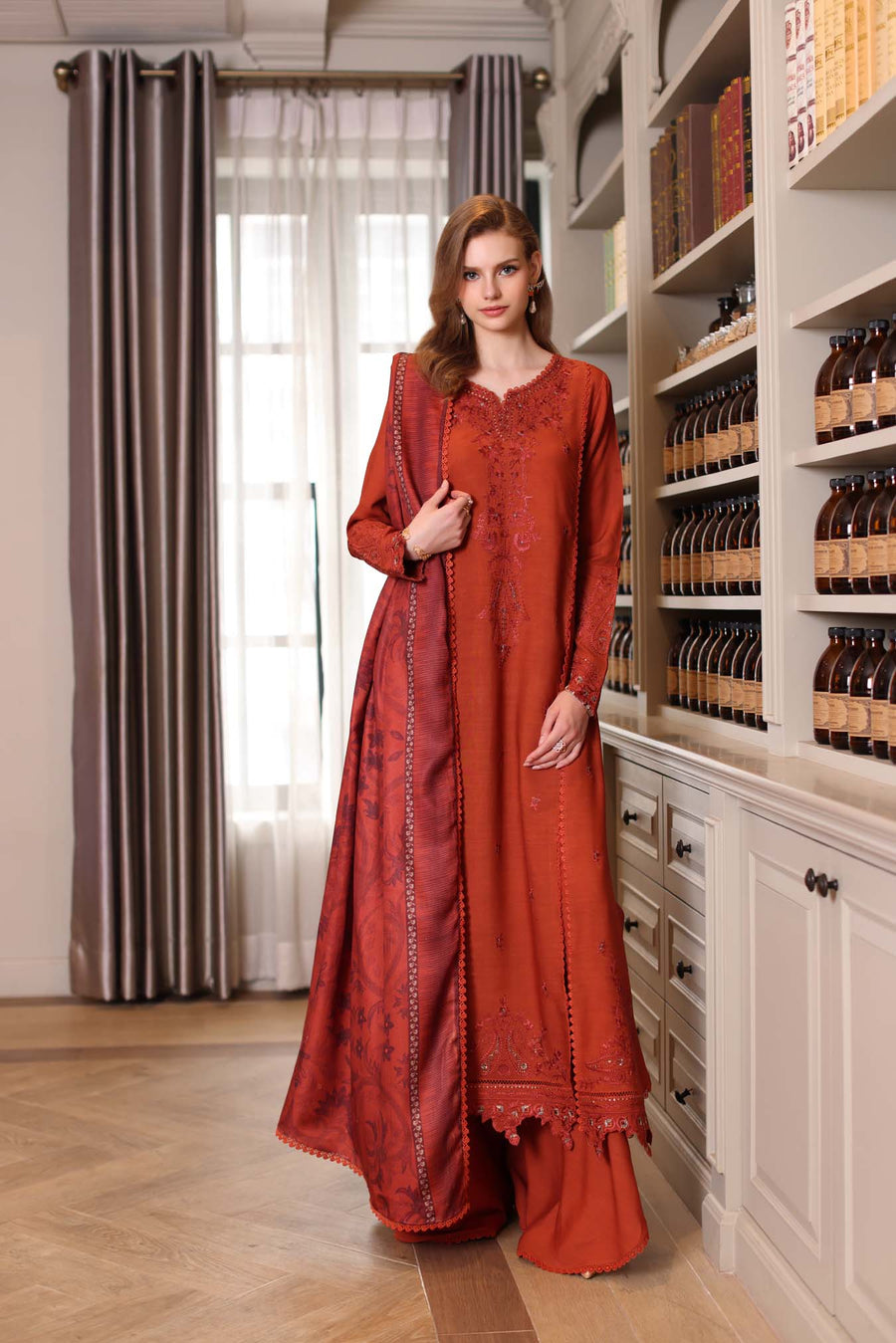Noor by Saadia Asad Embroidered Linen Unstitched 3Pc Suit D-05A