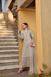 Noor by Saadia Asad Luxury Eid Handwork Schiffli Laserkari Unstitched Suit D05-A Lunaria