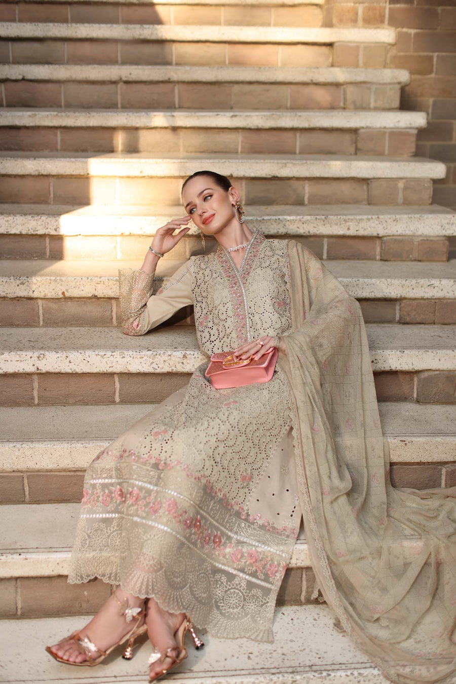 Noor by Saadia Asad Luxury Eid Handwork Schiffli Laserkari Unstitched Suit D05-A Lunaria