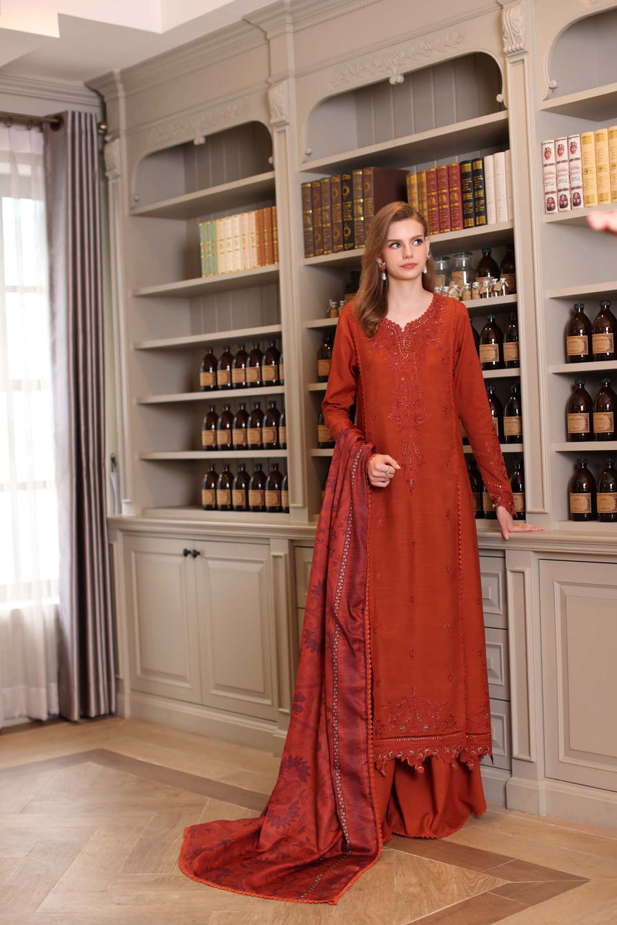 Noor by Saadia Asad Embroidered Linen Unstitched 3Pc Suit D-05A