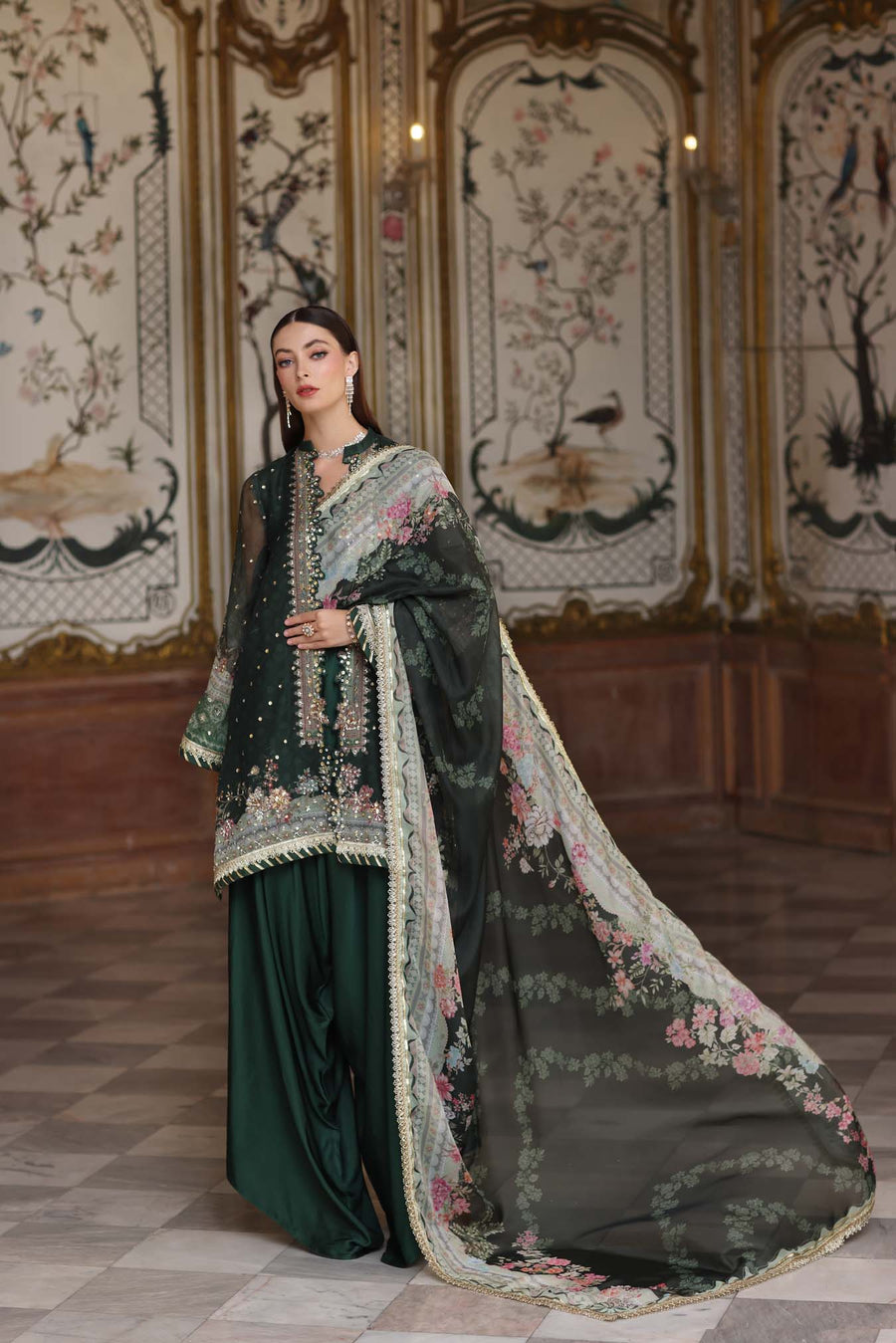 Noor by Saadia Asad Embroidered Cotton Net Unstitched 3Pc Suit D-05 Green