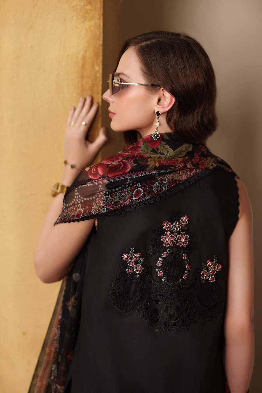 Noor by Saadia Asad Luxury Eid Schiffli Laserkari Unstitched Suit D5 - Raven Black
