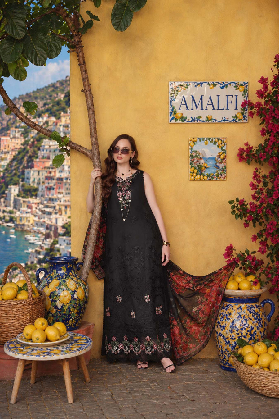 Noor by Saadia Asad Luxury Eid Schiffli Laserkari Unstitched Suit D5 - Raven Black