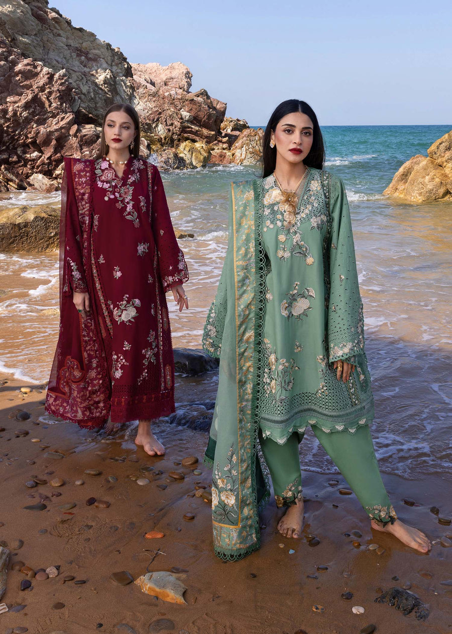 Crimson Flow Embroidered Lawn Unstitched 3Pc Suit D-5A Parsi Threads