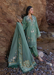 Crimson Flow Embroidered Lawn Unstitched 3Pc Suit D-5A Parsi Threads