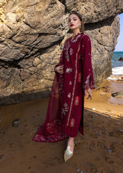 Crimson Flow Embroidered Lawn Unstitched 3Pc Suit D-5B Parsi Threads