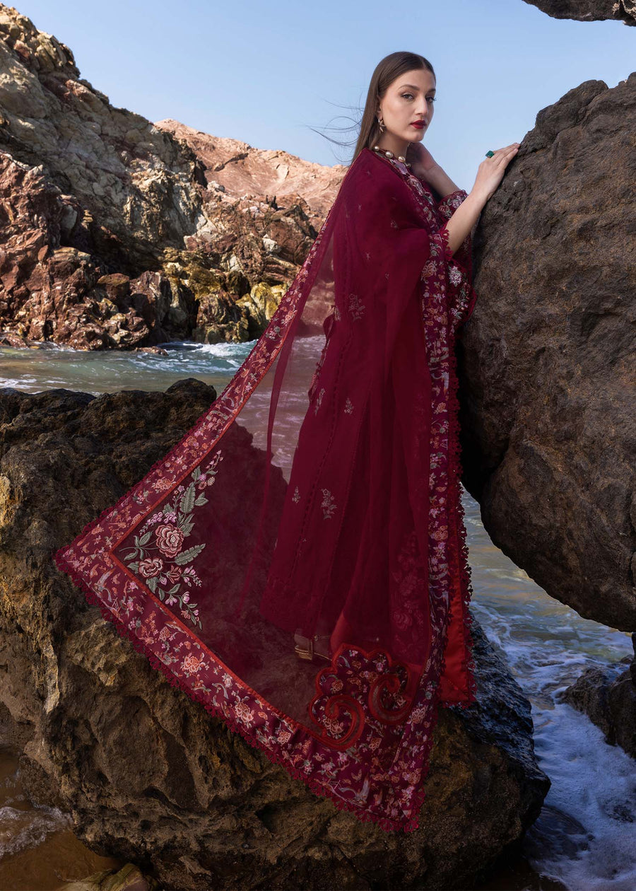 Crimson Flow Embroidered Lawn Unstitched 3Pc Suit D-5B Parsi Threads