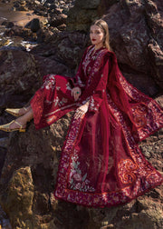 Crimson Flow Embroidered Lawn Unstitched 3Pc Suit D-5B Parsi Threads