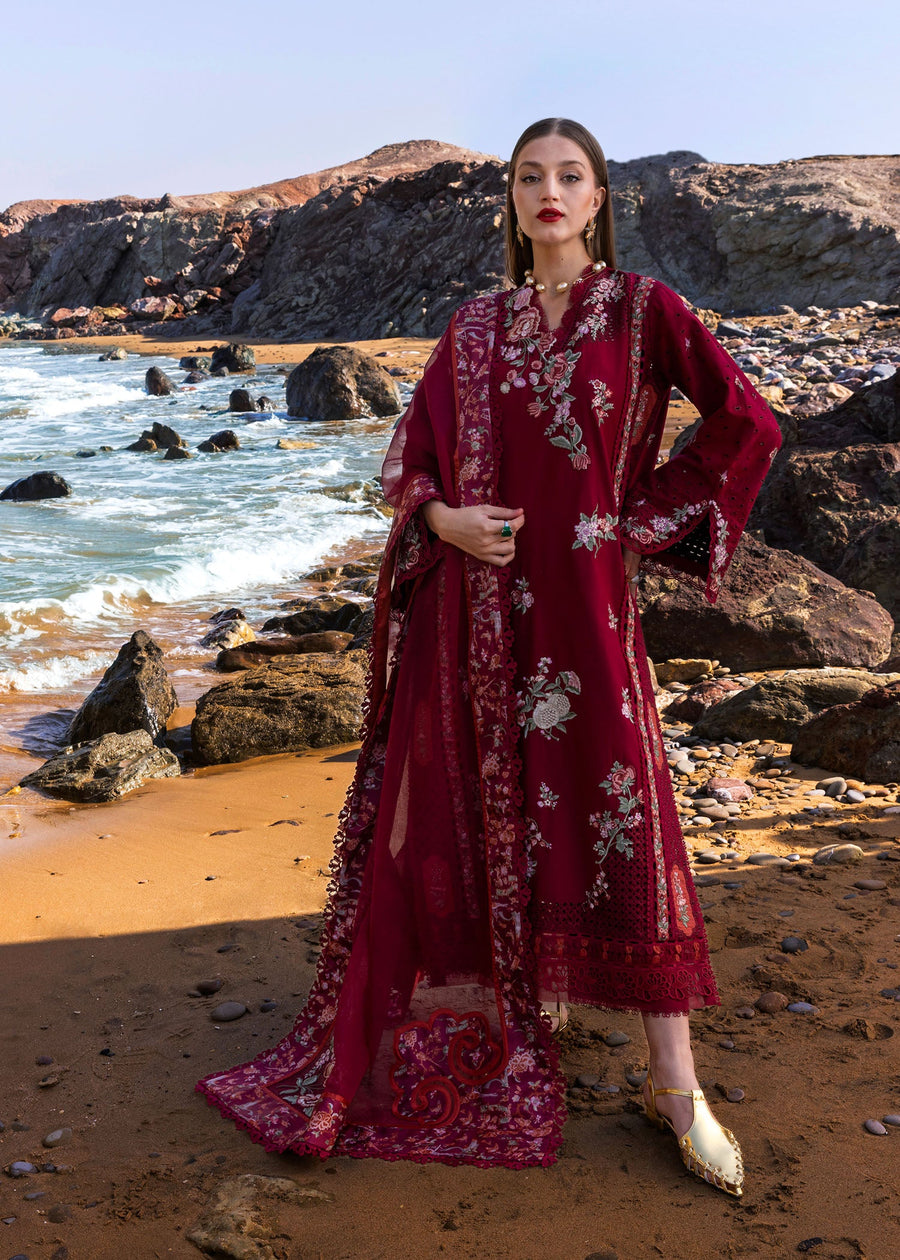 Crimson Flow Embroidered Lawn Unstitched 3Pc Suit D-5B Parsi Threads