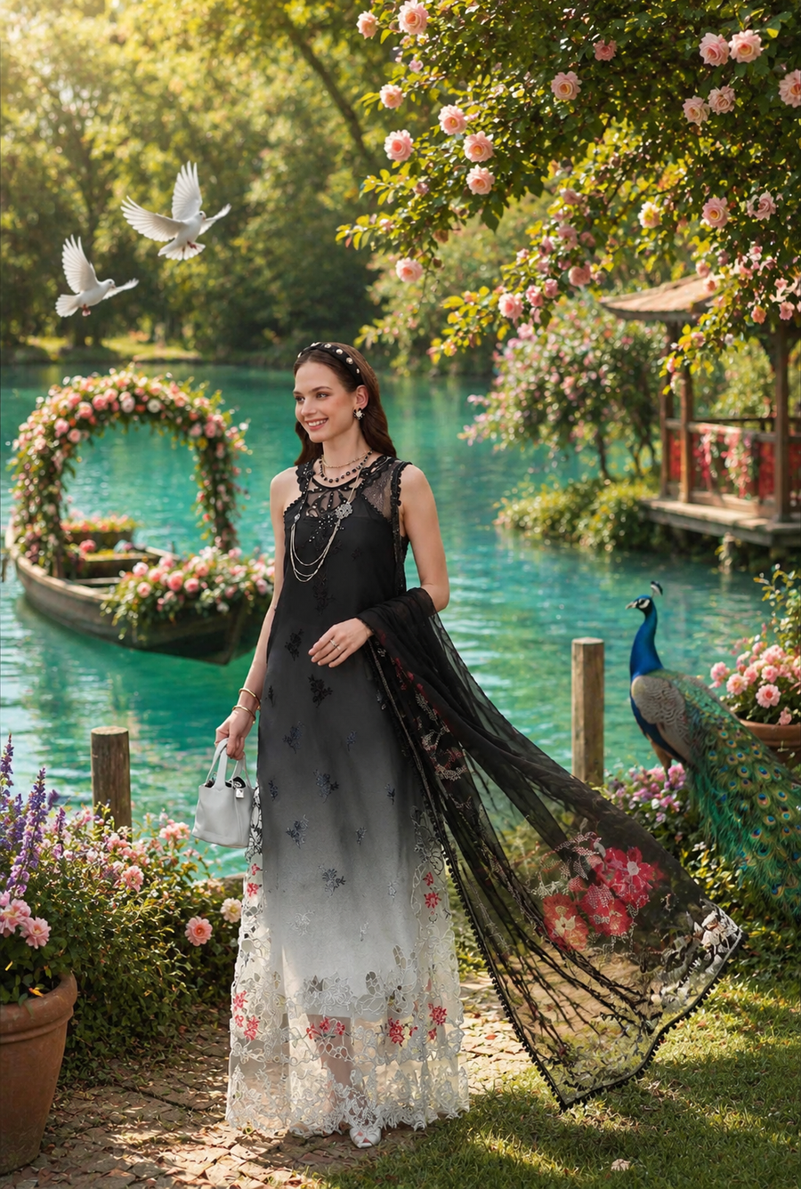 Noor by Saadia Asad Eid Luxe Printkhaas Unstitched 3Pc Suit D-05 Midnight Smoke