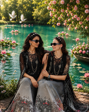 Noor by Saadia Asad Eid Luxe Printkhaas Unstitched 3Pc Suit D-05 Midnight Smoke