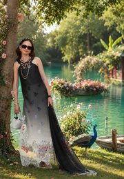 Noor by Saadia Asad Eid Luxe Printkhaas Unstitched 3Pc Suit D-05 Midnight Smoke