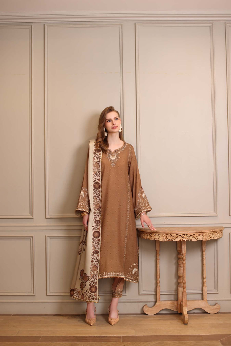 Noor by Saadia Asad Embroidered Linen Unstitched 3Pc Suit D-06A