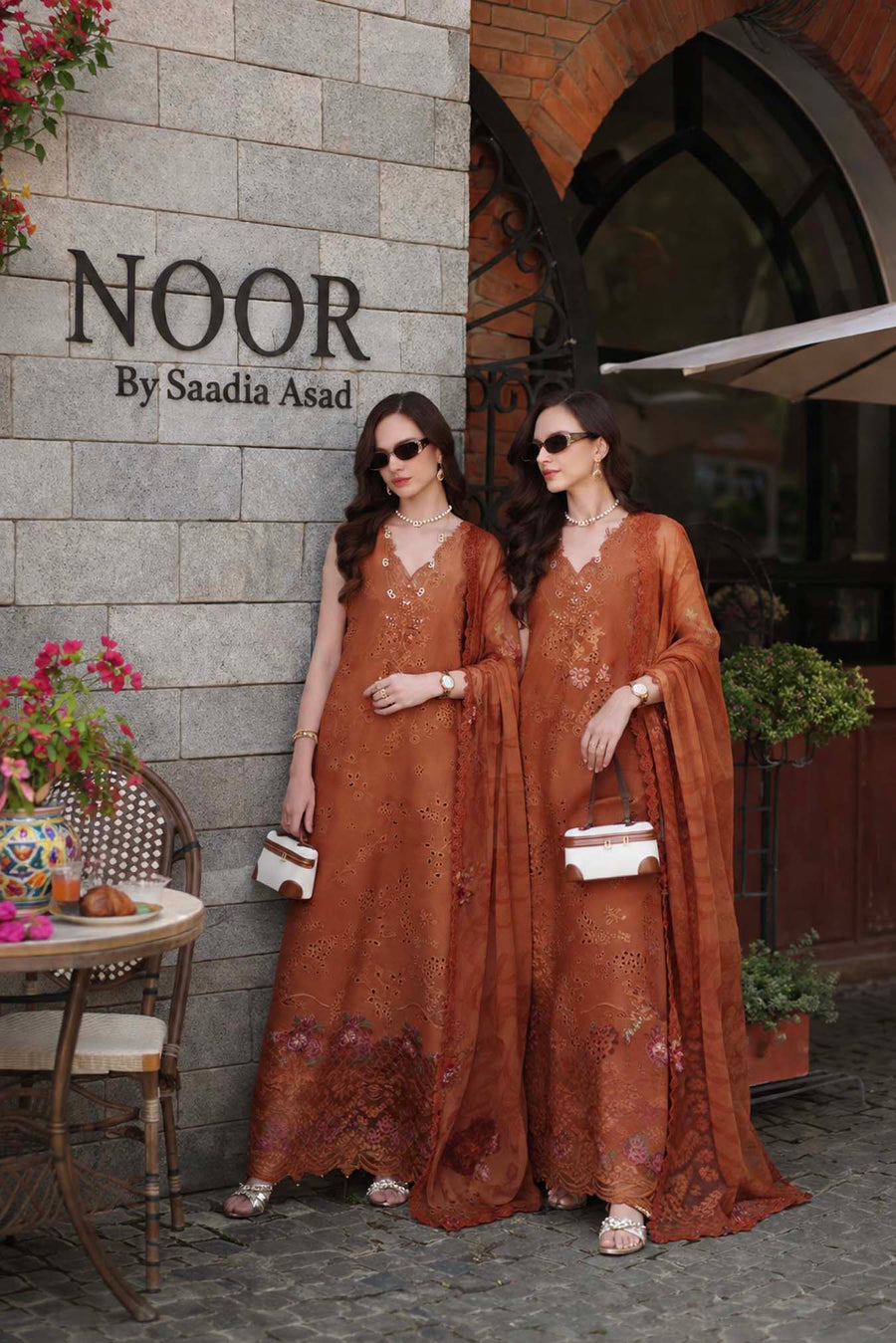 Noor by Saadia Asad Luxury Eid Schiffli Laserkari Unstitched Suit D6 -Amber Rustique