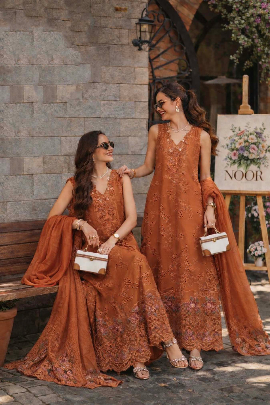 Noor by Saadia Asad Luxury Eid Schiffli Laserkari Unstitched Suit D6 -Amber Rustique