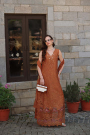 Noor by Saadia Asad Luxury Eid Schiffli Laserkari Unstitched Suit D6 -Amber Rustique