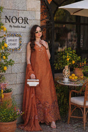 Noor by Saadia Asad Luxury Eid Schiffli Laserkari Unstitched Suit D6 -Amber Rustique