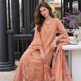 Noor by Saadia Asad Luxe Chikankari Unstitched Lawn 3Pc Suit D-06 Apricot Allure
