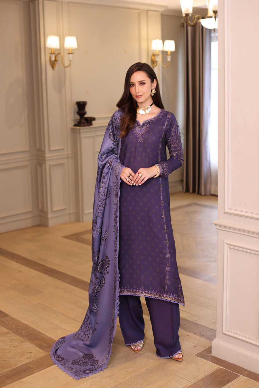 Noor by Saadia Asad Embroidered Linen Unstitched 3Pc Suit D-06B