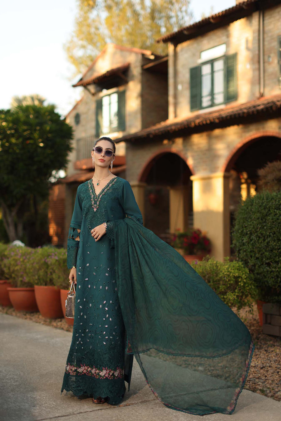 Noor by Saadia Asad Luxury Eid Handwork Schiffli Laserkari Unstitched Suit D06-B Zelina