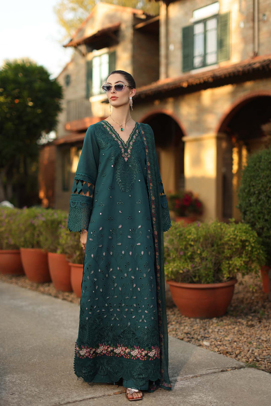 Noor by Saadia Asad Luxury Eid Handwork Schiffli Laserkari Unstitched Suit D06-B Zelina