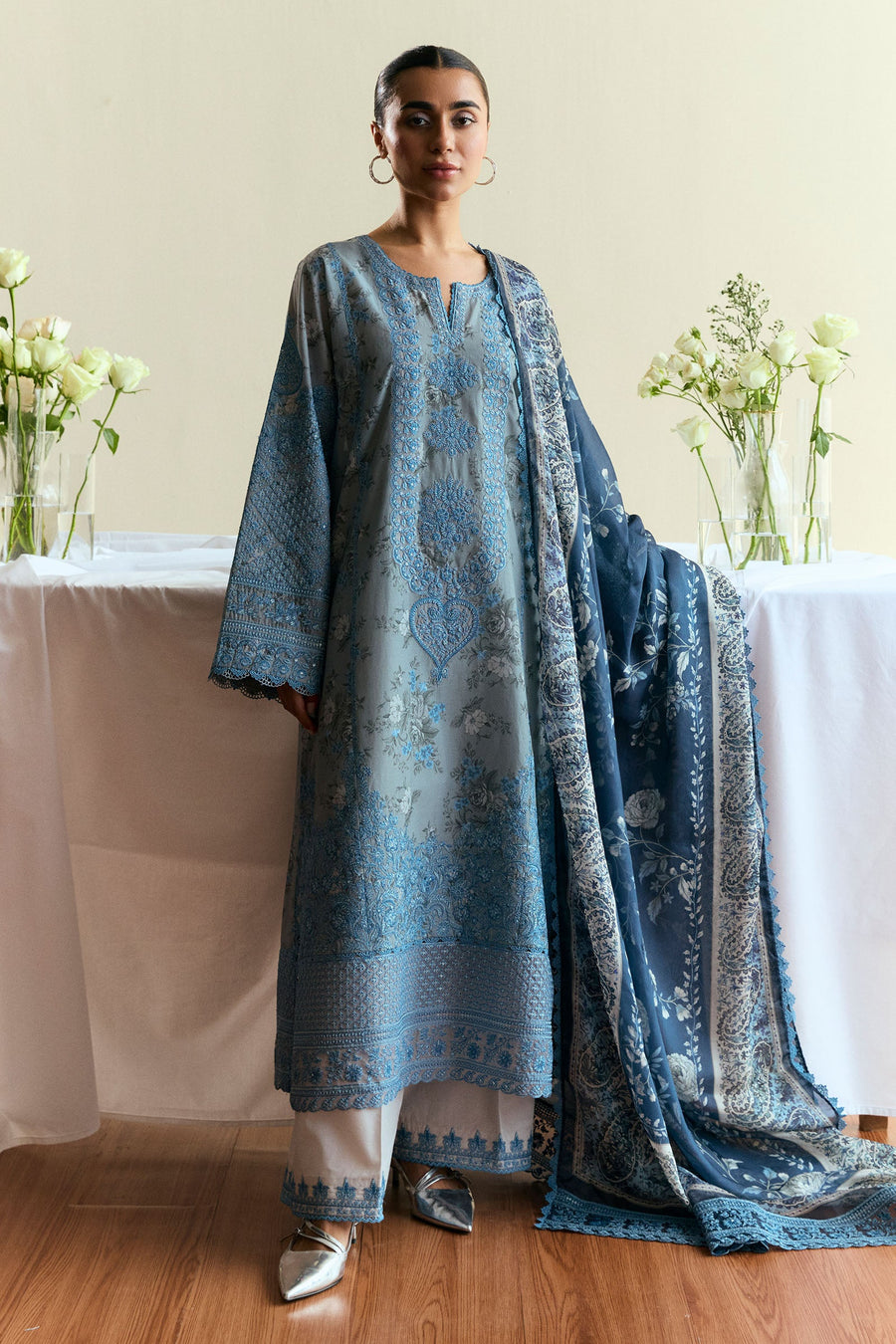 Coco by Zara Shahjahan Embroidered Lawn Unstitched 3Pc Suit D-06 FLEURON