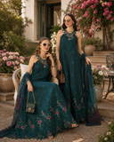 Noor by Saadia Asad Eid Luxe Printkhaas Unstitched 3Pc Suit D-06 Coblat Teal